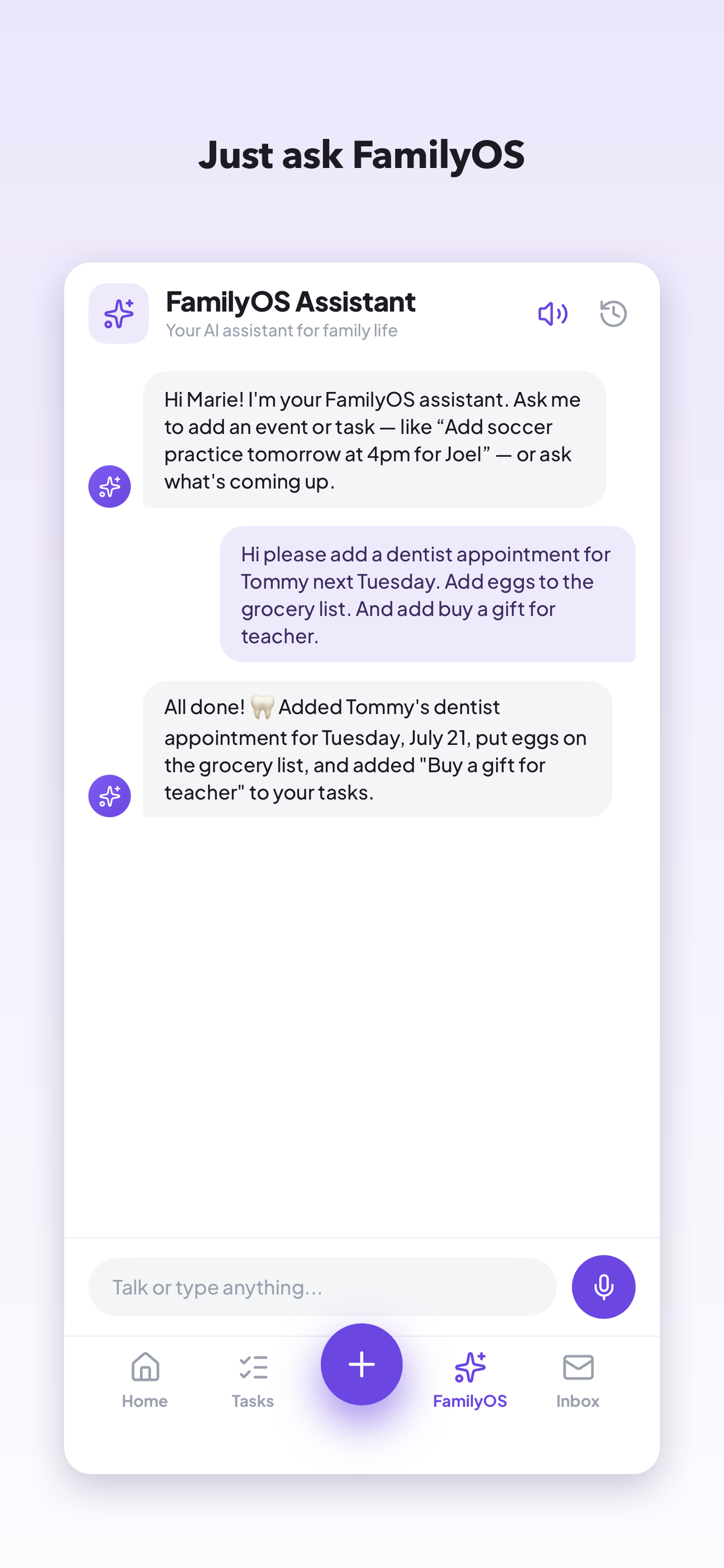 The built-in FamilyOS assistant