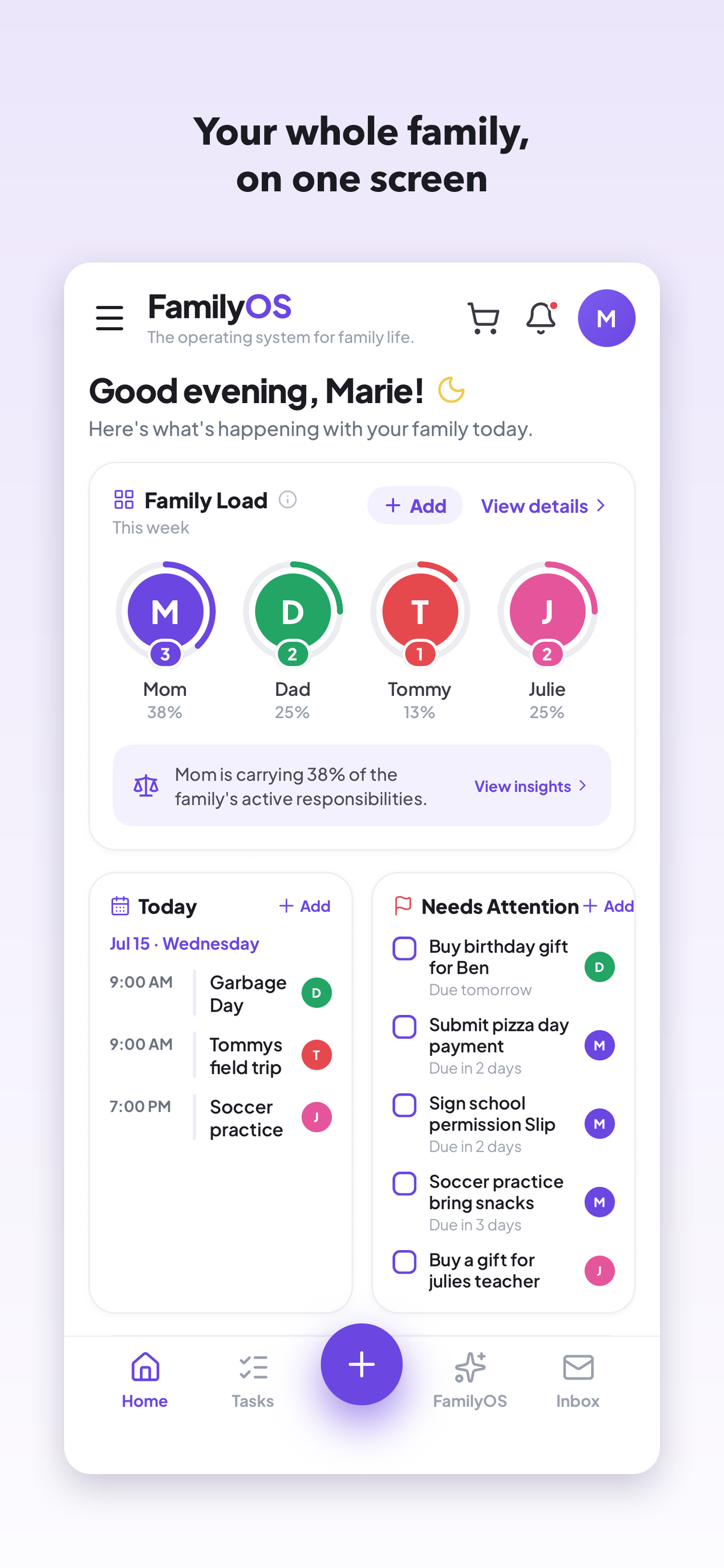 The FamilyOS shared family dashboard